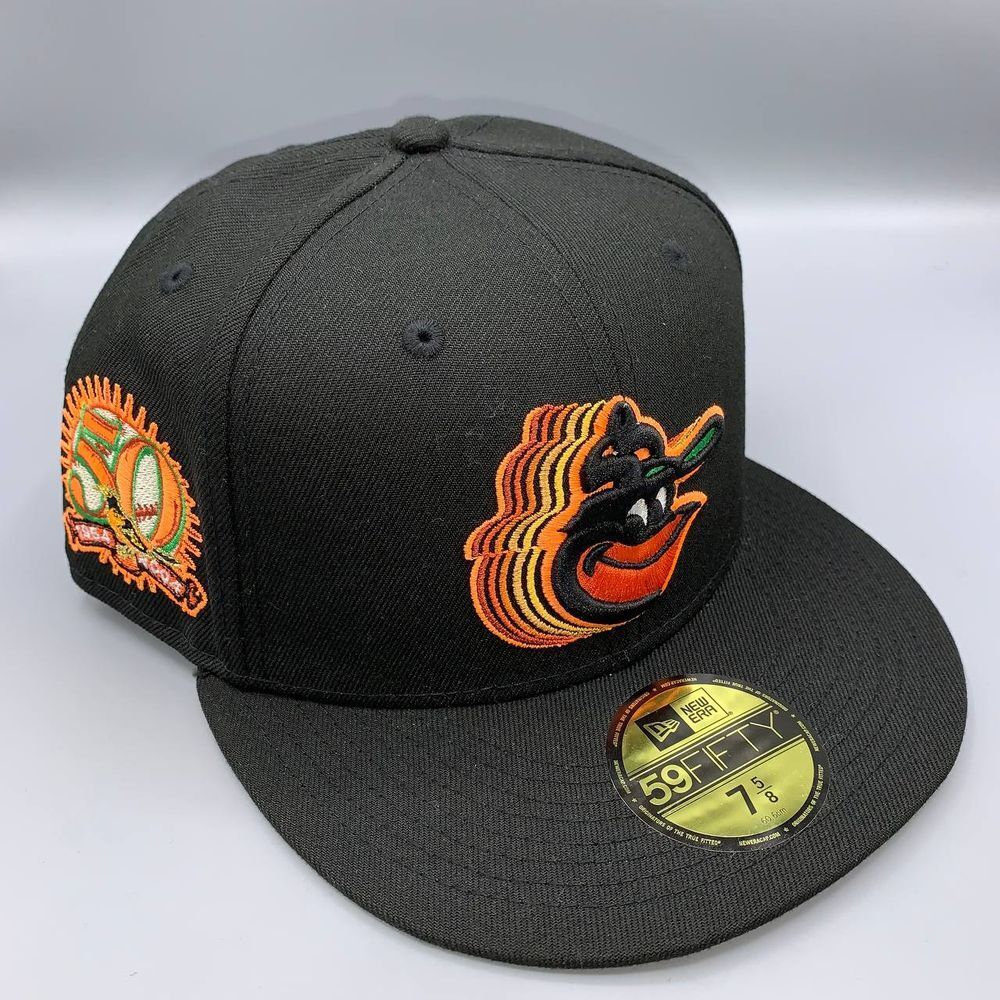 Baltimore Orioles Hat Men 7 5/8 Black Red 59Fifty New Era MLB Fitted Cap